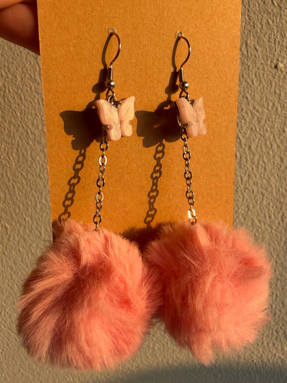 iHeartRaves Pink Pom Pom and Butterfly Drop Earrings